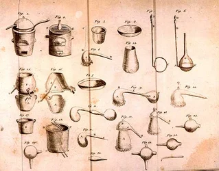 Équipement scientifique, des Éléments de chimie par Antoine Laurent de Lavoisier, gravé par D.Lizars, 1796